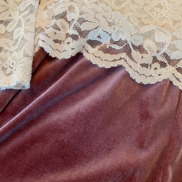 Sweet Speechless Ivory Lace and Pink Velvet Girls Romper - Picture 2 of 5